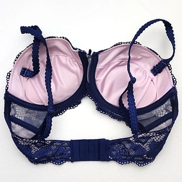 ⭐️2/ $30⭐️ la Vie en Rose Convertible Bra Blue Satin Lace Pink Interior Size 34B - Picture 5 of 11